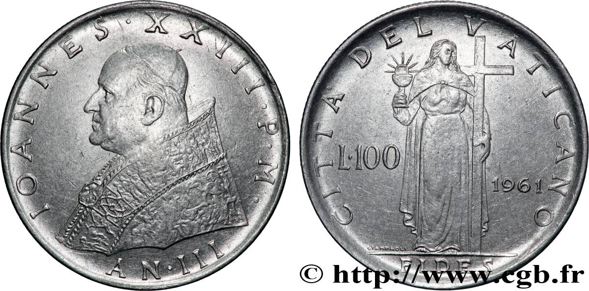 VATICAN ET ÉTATS PONTIFICAUX 100 Lire Jean XXIII an III 1961 Rome TTB+ 