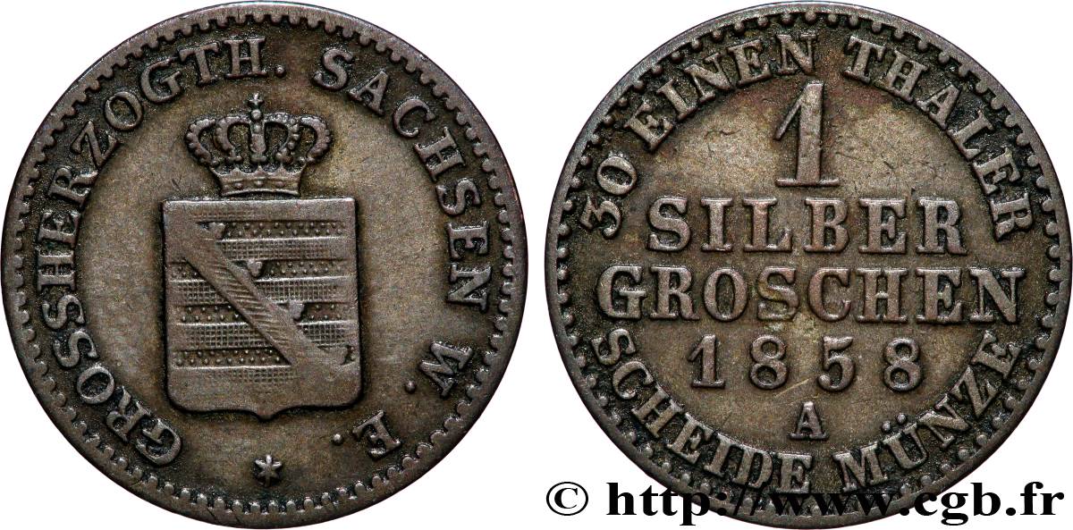GERMANIA - SASSONIA-WEIMAR-EISENACH 1 Silbergroschen Charles-Alexandre 1858 Berlin q.BB 