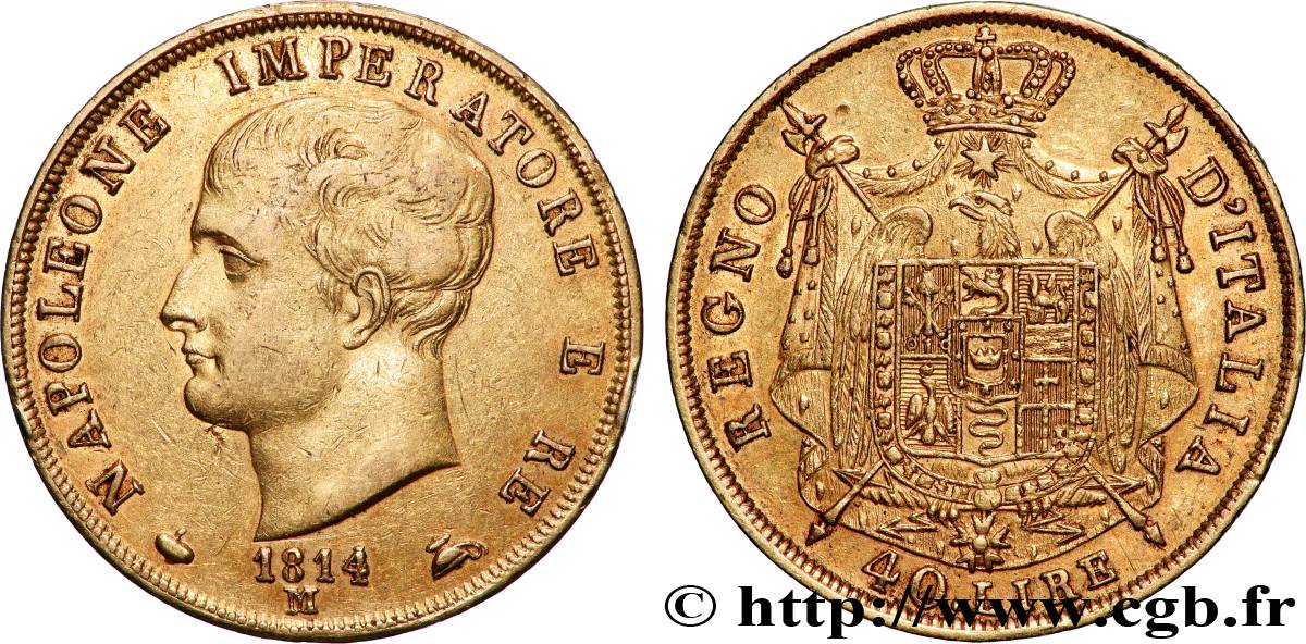 ITALY - KINGDOM OF ITALY - NAPOLEON I 40 Lire 1814 Milan XF 