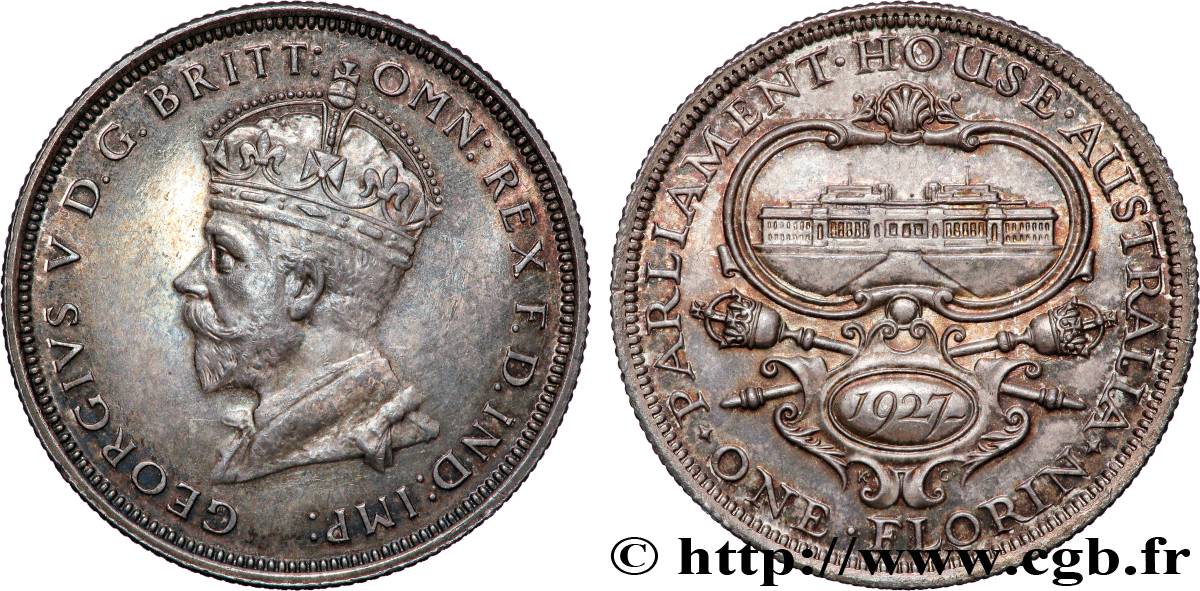 AUSTRALIA 1 Florin Georges V - inauguration du Parlement 1927 Melbourne AU 