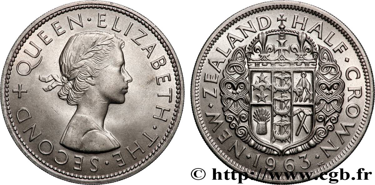 NEW ZEALAND 1/2 Crown Elisabeth II / écu couronné 1963  MS 