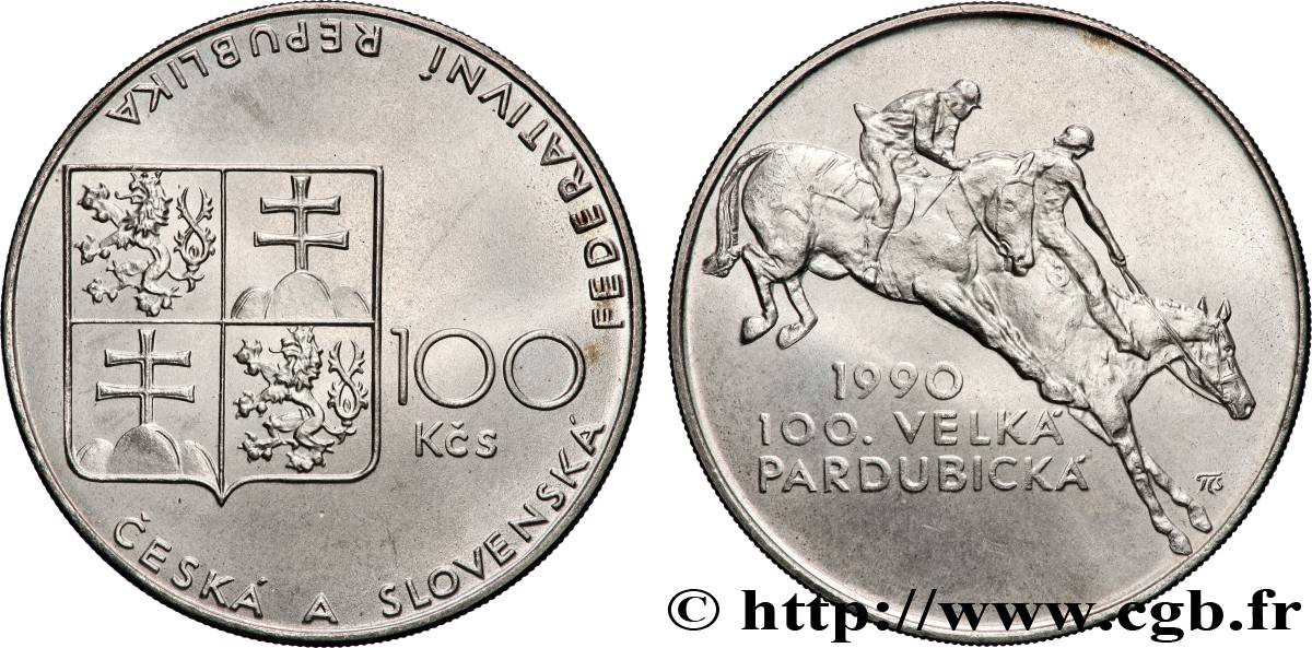 TCHÉCOSLOVAQUIE 100 Korun Centenaire du grand steeple chase de Pardubice 1990  SPL 