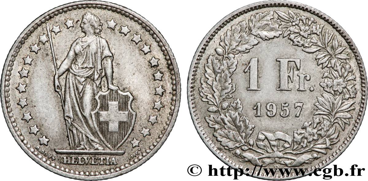 SUISSE 1 Franc Helvetia 1957 Berne - B TTB+ 