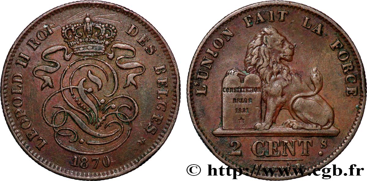 BELGIQUE - ROYAUME DE BELGIQUE - LÉOPOLD II 2 Centimes  1870 Bruxelles AU 