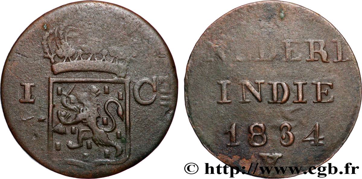 INDES NEERLANDAISES 1 Cent (Double Duit) aux armes d’Utrecht pour Sumatra 1834  TB 