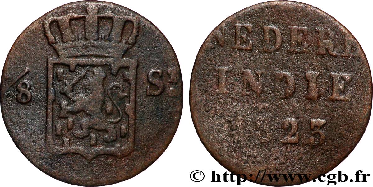 INDES NEERLANDAISES 1/8 Stuiver aux armes d’Utrecht pour Sumatra 1823 Utrecht TB+ 