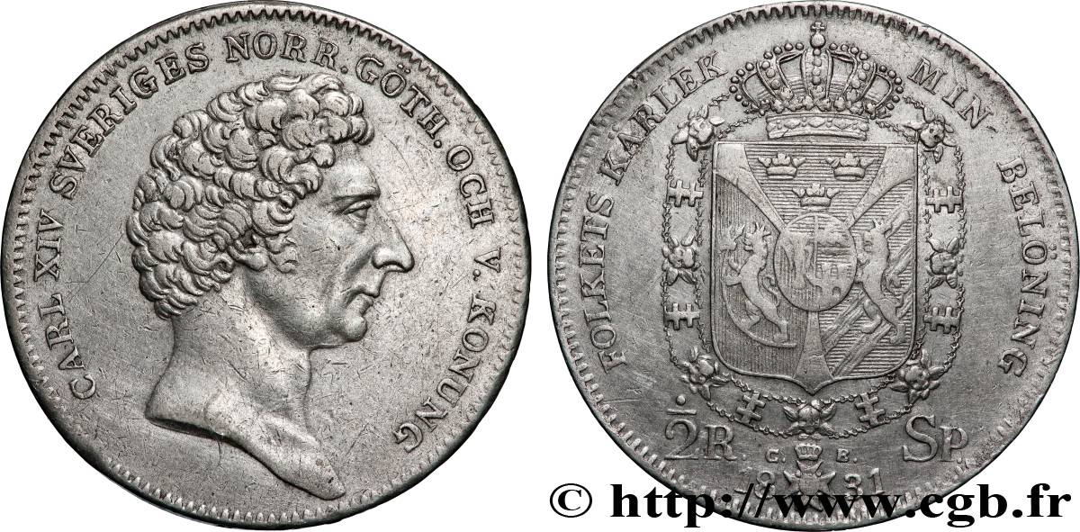 SWEDEN 1/2 Riksdaler Specie Charles XIV 1831 Stockholm XF 