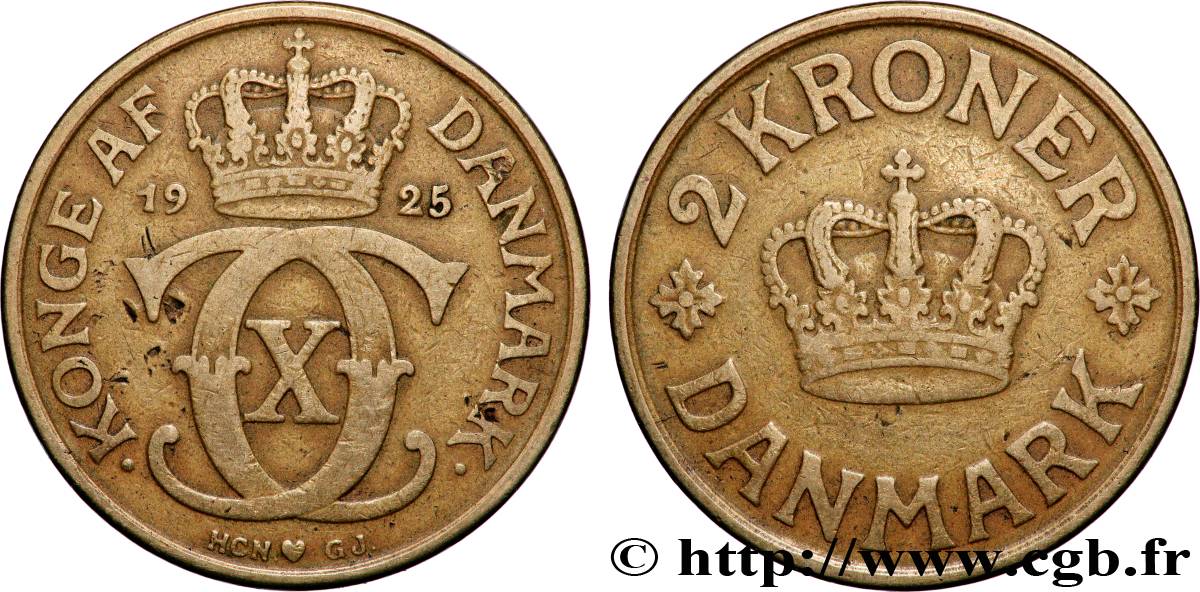 DANEMARK 2 Kroner Christian X 1925 Copenhague TTB 