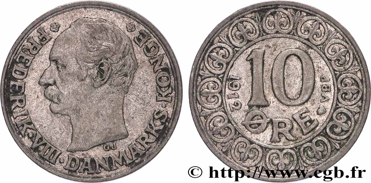 DANEMARK 10 Ore Frédérik VIII 1912 Copenhague TTB+ 