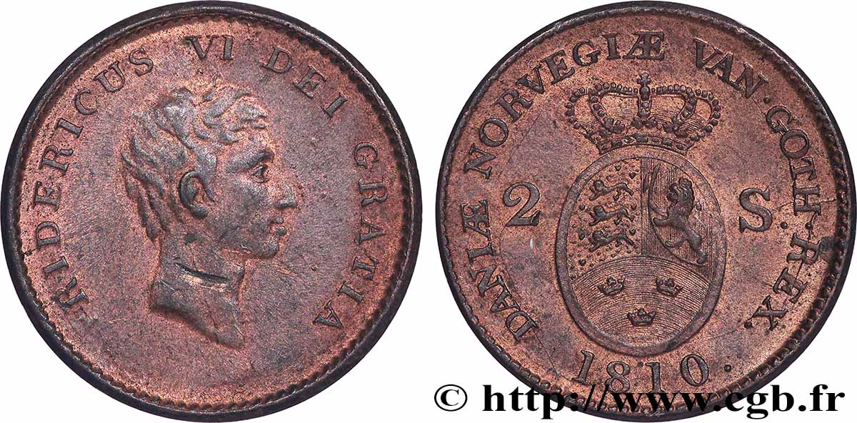 DENMARK 2 Skilling Frédéric VI 1810 Copenhague AU 