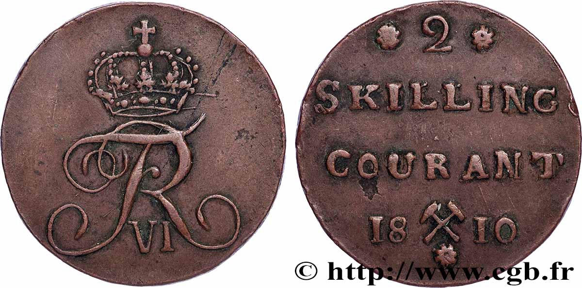 NORWAY 2 Skilling Frédéric VI 1810 Kongsberg AU 