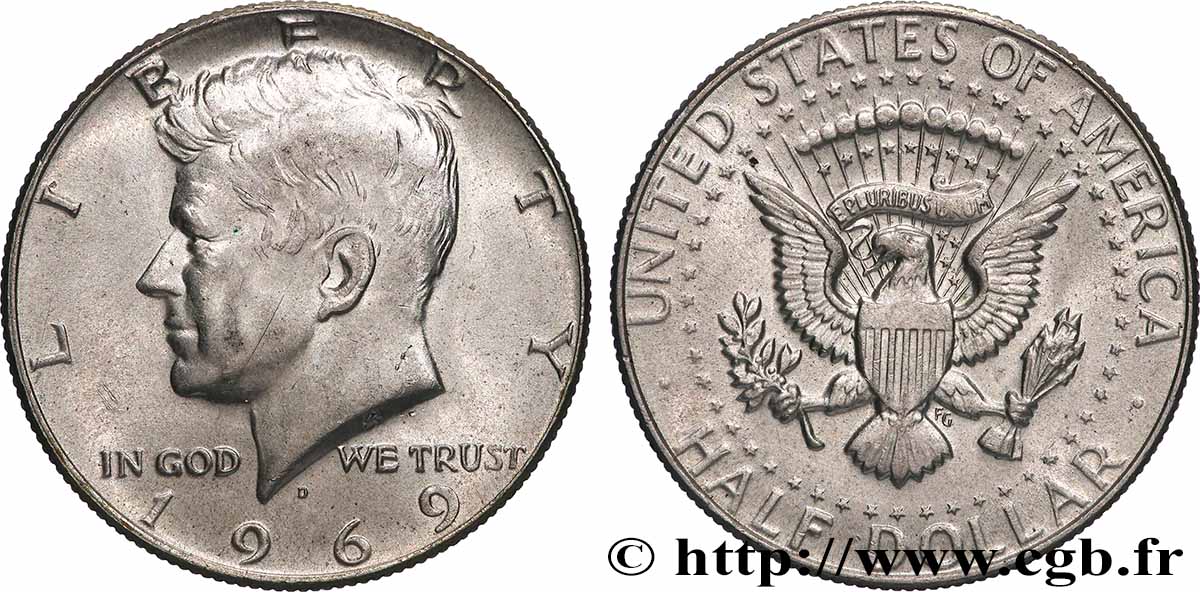 ÉTATS-UNIS D&nbsp;AMÉRIQUE 1/2 Dollar Kennedy 1969 Denver SUP 