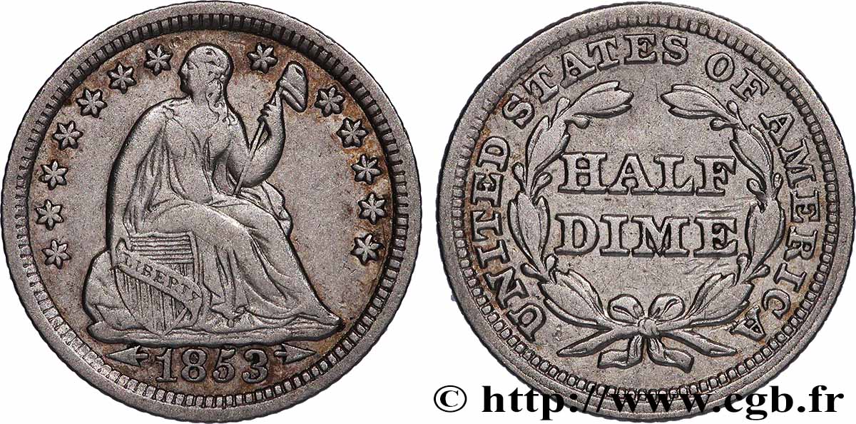 UNITED STATES OF AMERICA 1/2 Dime Liberté assise 1853 Philadelphie XF 