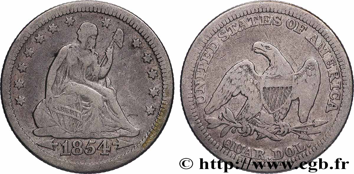 UNITED STATES OF AMERICA 1/4 Dollar Liberté assise 1854 Philadelphie VF 