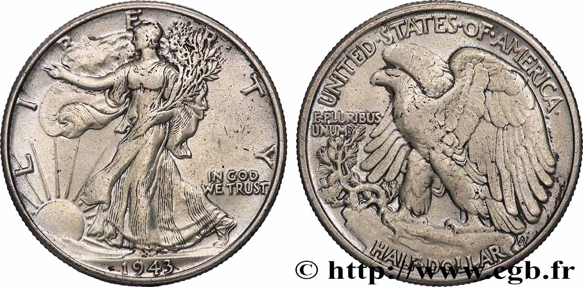 UNITED STATES OF AMERICA 1/2 Dollar Walking Liberty 1943 Philadelphie VF 