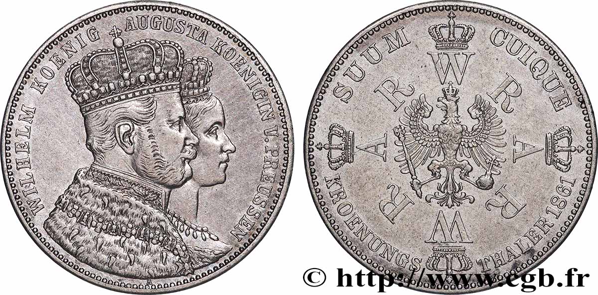 GERMANY - PRUSSIA 1 Thaler couronnement de Guillaume Ier et Augusta 1861 Berlin AU 