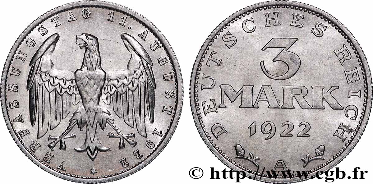 GERMANY 3 Mark Jour de la Constitution 1922 Berlin MS 