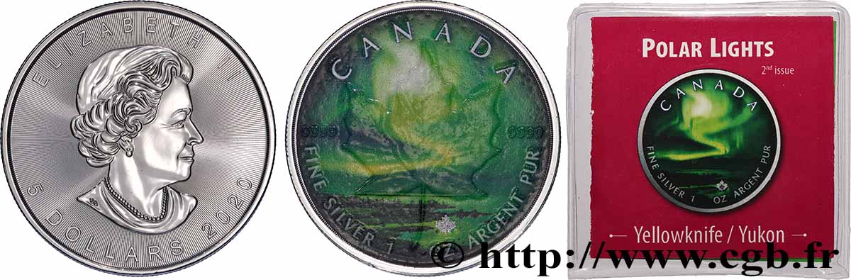 KANADA 5 Dollars Mapple Leaf  Polar lights 2020  ST 