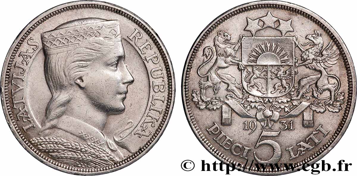 LETTONIE 5 Lati 1931  TTB+ 