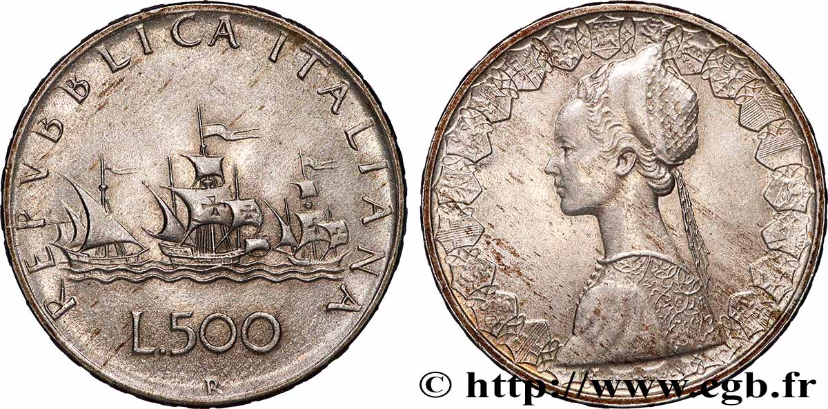 ITALIE 500 Lire “caravelles” 1961 Rome  TTB+ 