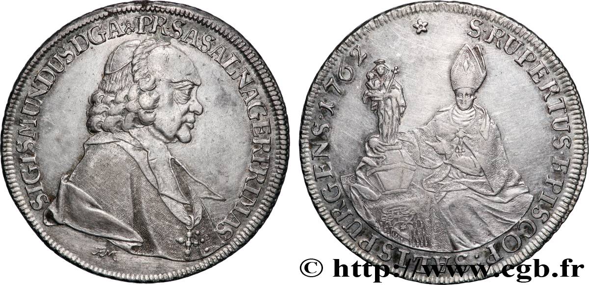 AUSTRIA - ARCHBISHOPRIC OF SALZBURG - SIGISMUND III OF SCHRATTENBACH Thaler 1762 Salzbourg AU 