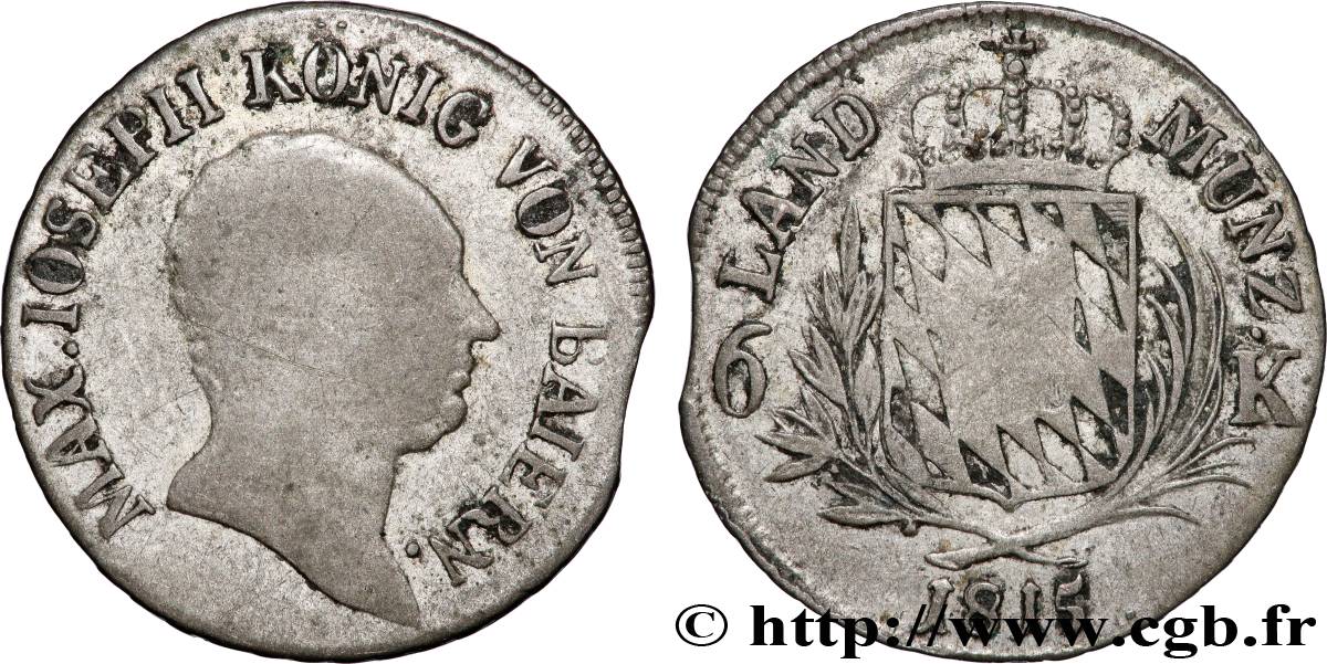 ALLEMAGNE - BAVIÈRE 6 Kreuzer Maximilien Joseph 1815 Munich TB 