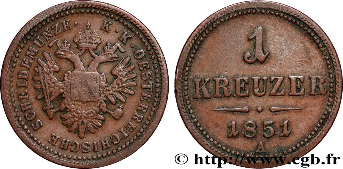 AUTRICHE 1 Kreuzer aigle bicéphale 1851 Vienne TTB 