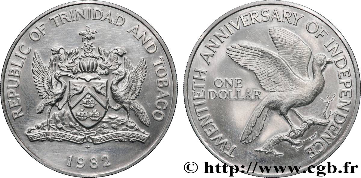 TRINIDAD and TOBAGO 1 Dollar Proof 20e anniversaire de l’indépendance 1982 Franklin Mint AU 