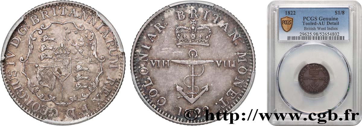 INDES BRITANNIQUES OCCIDENTALES 1/8 Dollar 1822  SUP PCGS