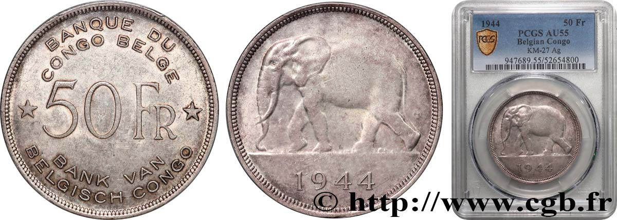 CONGO BELGE 50 Francs 1944  SUP55 PCGS