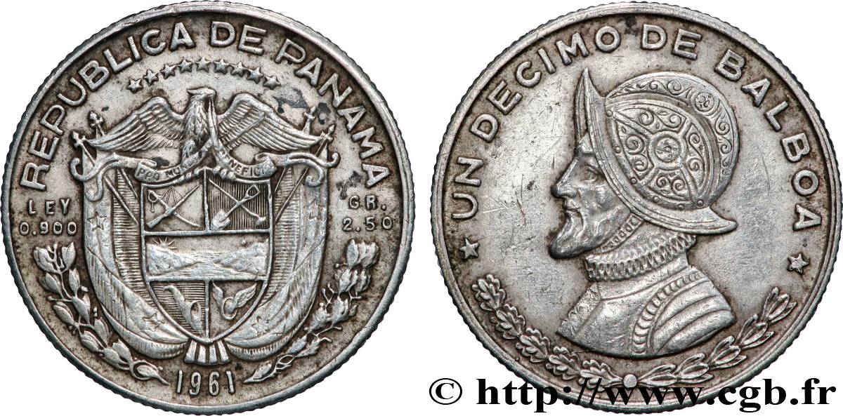 PANAMA 1/10 (Decimo) Balboa Vasco Nunez de Balboa 1961 Mexico TTB+ 
