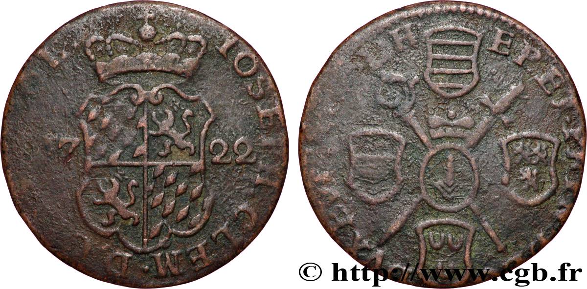 BELGIQUE - PRINCIPAUTÉ ÉPISCOPALE DE LIÈGE 1 Liard Joseph-Clément de Bavière 1722 Liège TB 