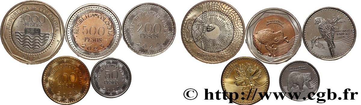 COLOMBIE Lot 5 monnaies 50, 100, 200, 500 & 1000 Pesos 2022-2024  SPL autre