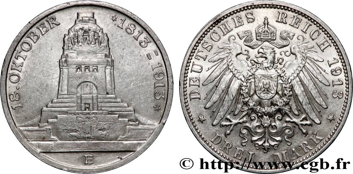 ALLEMAGNE - SAXE 3 Mark ‘Monument de la Bataille des Nations’  1913 Dresde TTB+ 