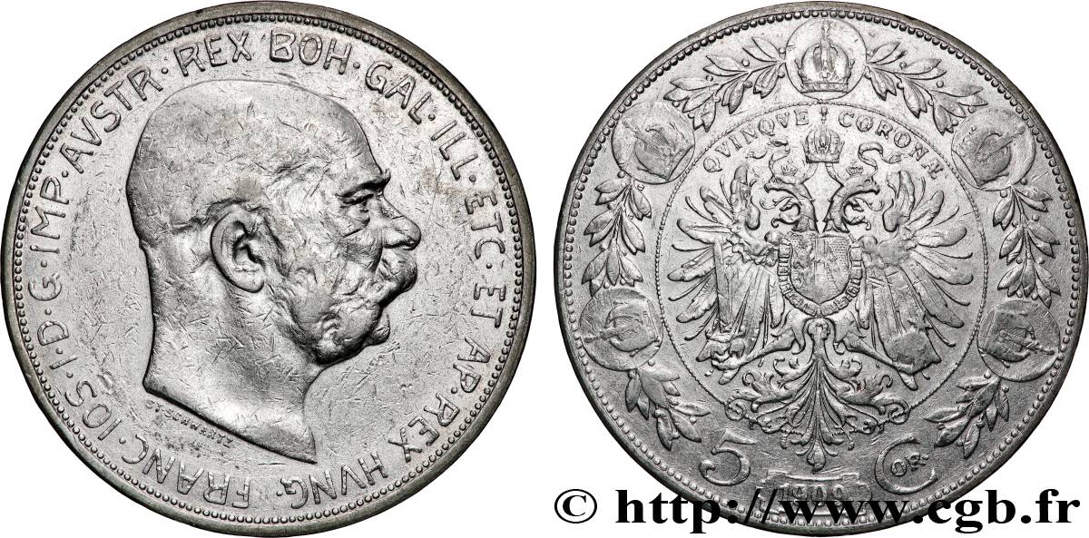 AUTRICHE 5 Corona François-Joseph Ier 1909  TTB 