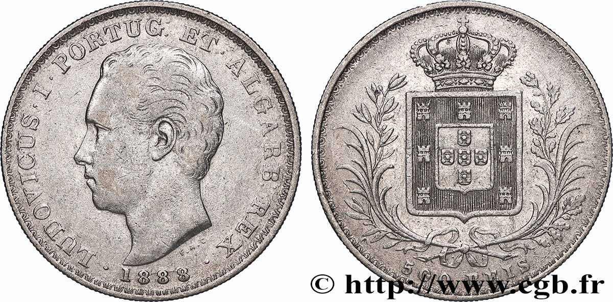 PORTUGAL - ROYAUME DU PORTUGAL - LOUIS Ier 500 Reis  1888  TTB 