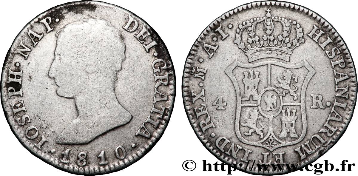 SPAIN - KINGDOM OF SPAIN - JOSEPH NAPOLEON 4 Reales 1810 Madrid VF 