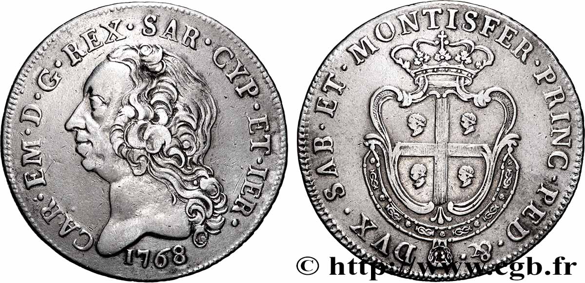 ITALY - KINGDOM OF SARDINIA - CHARLES EMMANUEL III Scudo 1768 Turin XF 
