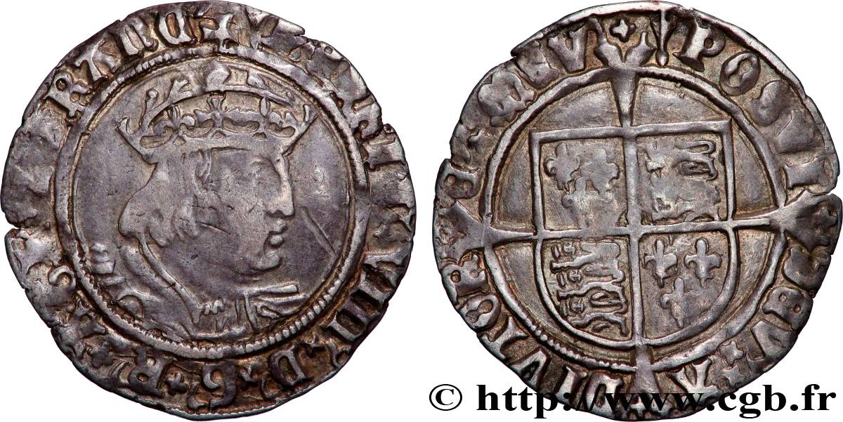 ANGLETERRE - ROYAUME D&nbsp;ANGLETERRE - HENRY VIII Gros (Groat) 1526-1529 Londres TTB 