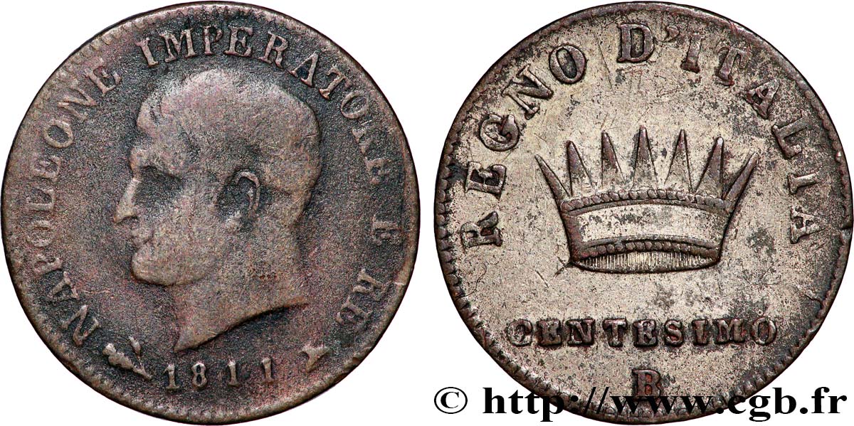 ITALIEN - Königreich Italien - NAPOLÉON I. Centesimo, 2eme type 1811 Bologne fSS 