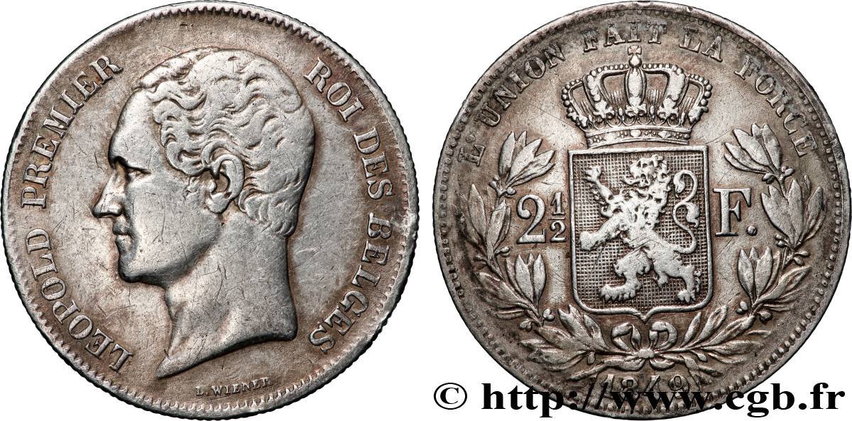 BELGIUM - KINGDOM OF BELGIUM - LEOPOLD I 2 1/2 Francs grosse tête nue  1849 Bruxelles XF 