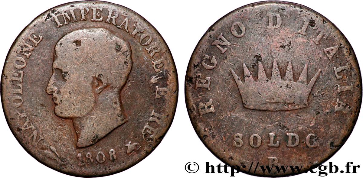 ITALY - KINGDOM OF ITALY - NAPOLEON I 1 Soldo 1808 Bologne VF 