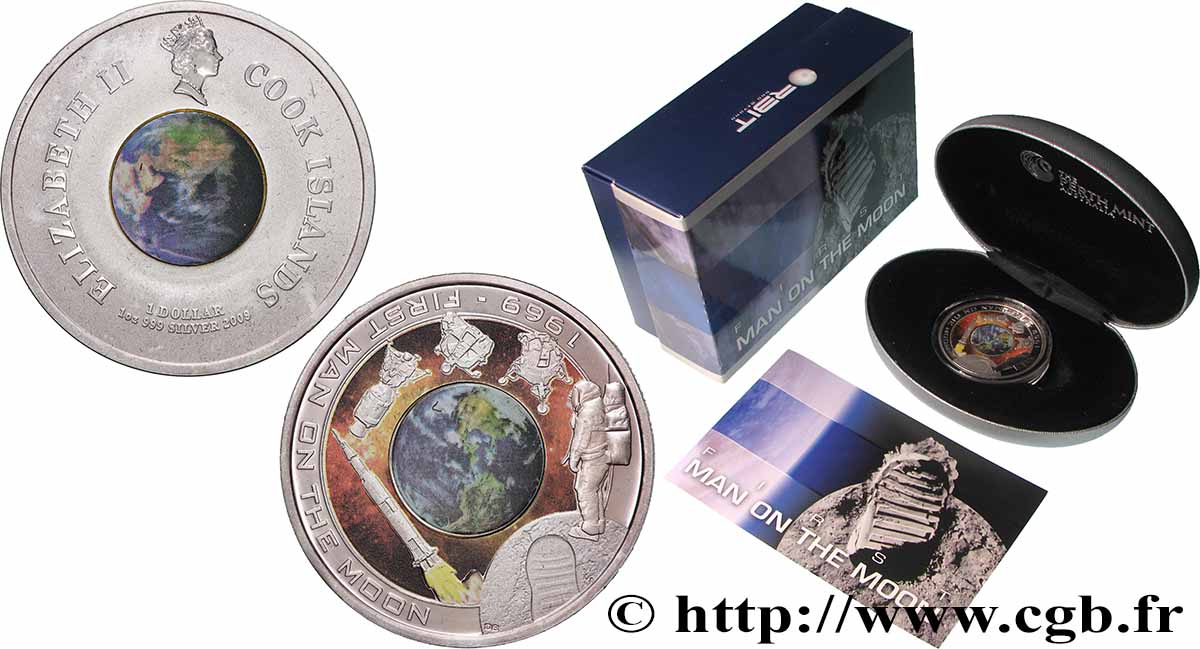 ISLAS COOK 1 Dollar Proof Premier Homme sur la Lune 2009  FDC 