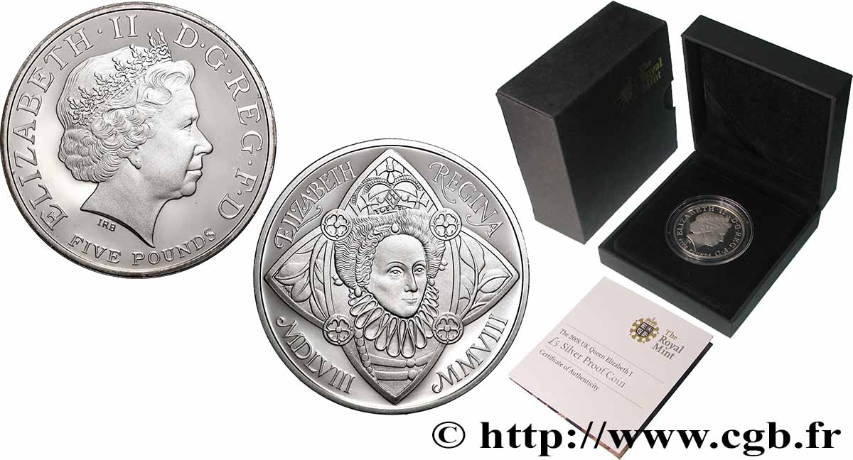VEREINIGTEN KÖNIGREICH 5 Pounds Proof 450e anniversaire couronnement d’Elisabeth I  2008  ST 