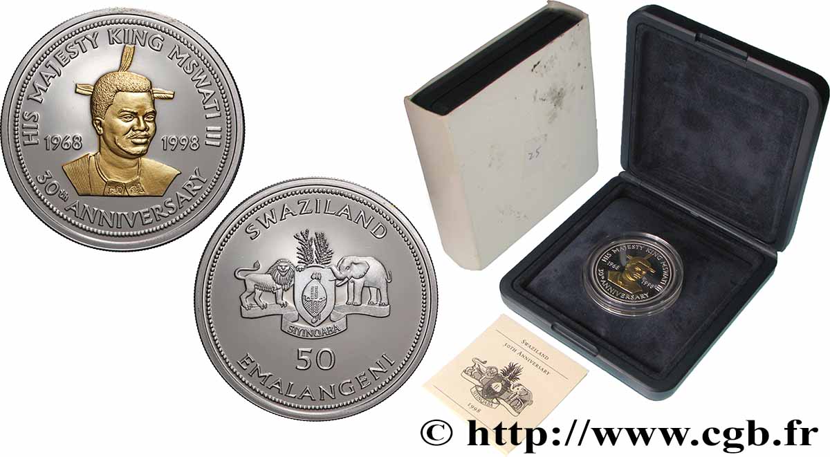 SWAZILAND 50 Emalangeni Proof Roi Mswati III 1998  FDC 