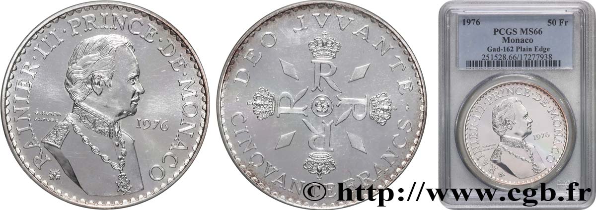 MONACO - PRINCIPAUTÉ DE MONACO - RAINIER III 50 Francs  1976 Paris FDC66 PCGS