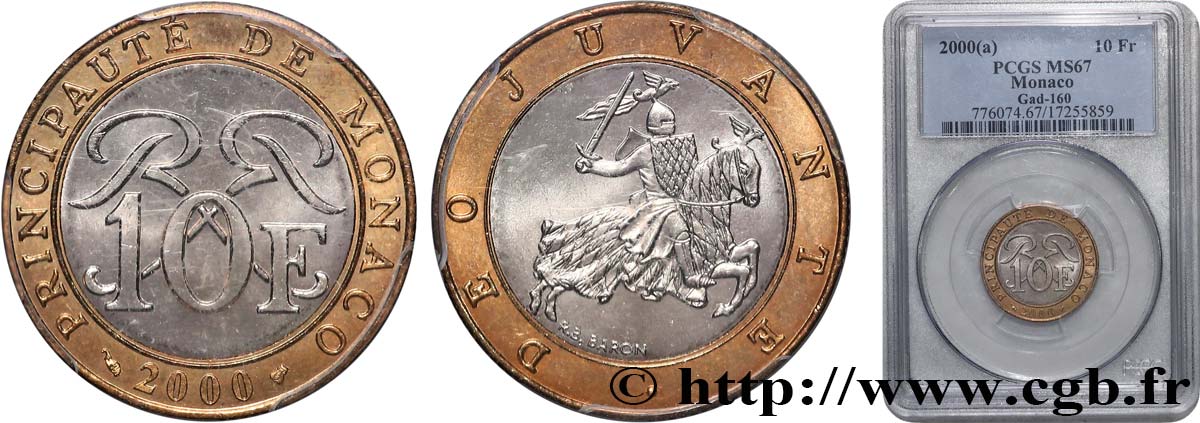 MONACO - PRINCIPALITY OF MONACO - RAINIER III 10 Francs  2000 Paris MS67 PCGS