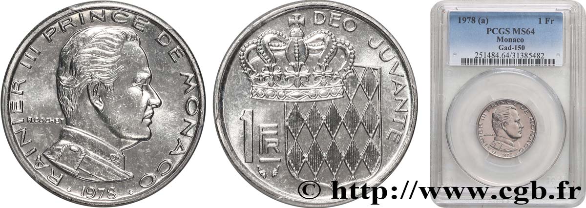 MONACO - PRINCIPAUTÉ DE MONACO - RAINIER III 1 Franc Rainier III 1978 Paris SPL64 PCGS