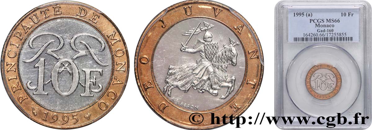 MONACO - PRINCIPAUTÉ DE MONACO - RAINIER III 10 Francs  1995 Paris FDC66 PCGS