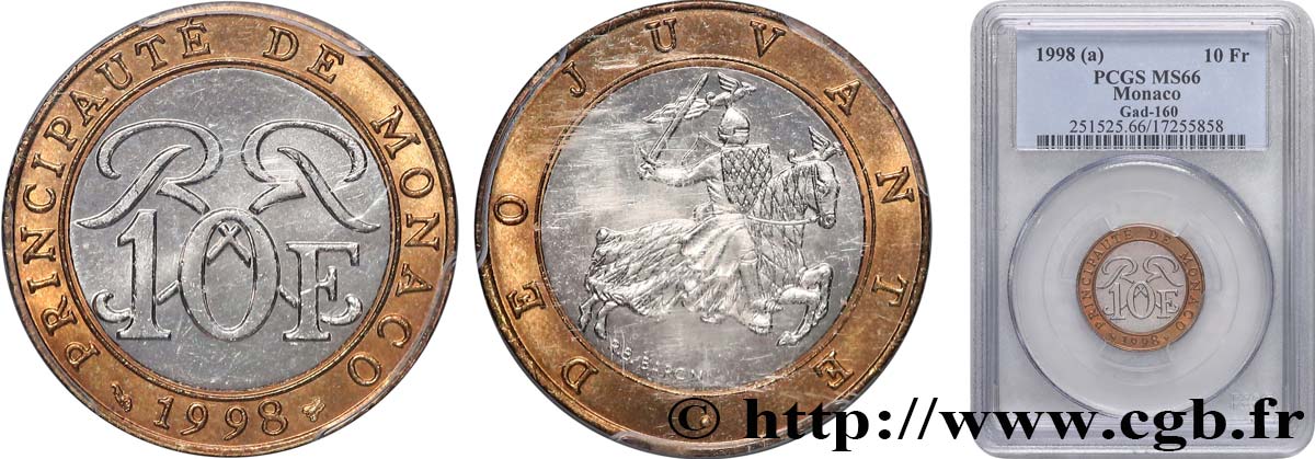 MONACO - PRINCIPAUTÉ DE MONACO - RAINIER III 10 Francs  1998 Paris FDC66 PCGS